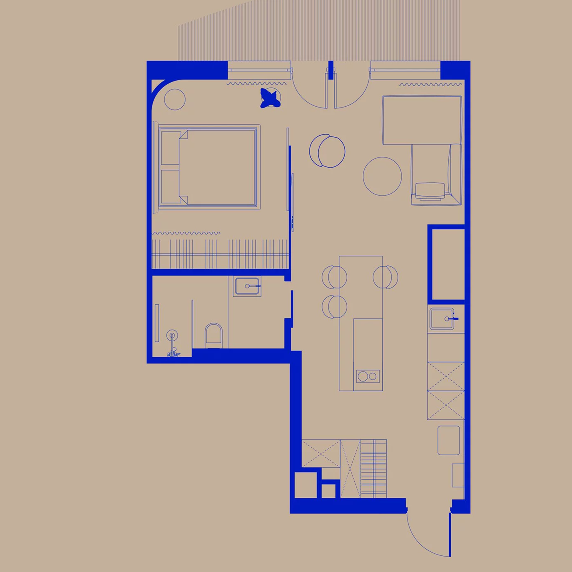 Apartment plan · Cobalt line on sand